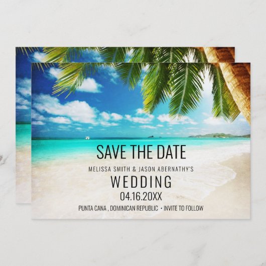 熱帯デスティネーションビーチ結婚式 セーブザデート (正面/裏面)