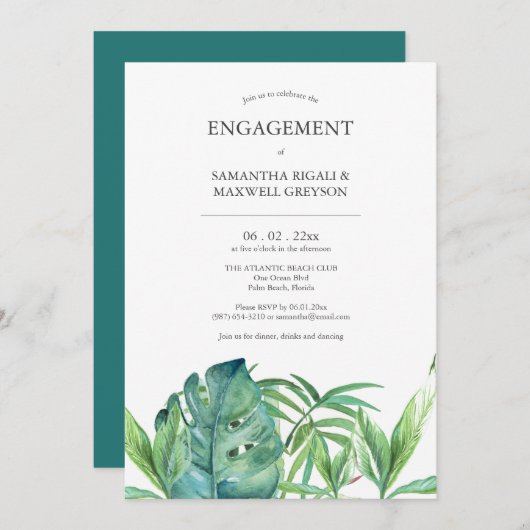 熱帯デスティネーション婚約パーティ招待状 招待状 (正面/裏面)