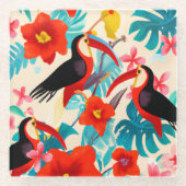 熱帯トゥーカンの鳥ガラスのコースター ガラスコースター (正面)