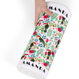 熱帯トスカーナの鳥と熱帯の花のパターン ビーチタオル