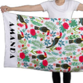 熱帯トスカーナの鳥と熱帯の花のパターン ビーチタオル