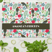 熱帯トスカーナ鳥熱帯花パターン キッチンタオル (折り畳み)