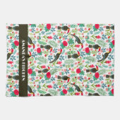 熱帯トスカーナ鳥熱帯花パターン キッチンタオル (横)