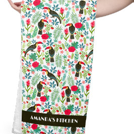 熱帯トスカーナ鳥熱帯花パターン キッチンタオル