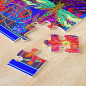 熱帯トンボの青い花のギフト ジグソーパズル (側面)