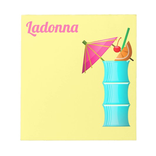 熱帯ドリンク夏ハワイアンブルーイエローピンク ノートパッド (正面)