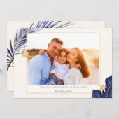 熱帯ネイビーブルーと金ゴールドの緑の写真 シーズンカード (正面/裏面)