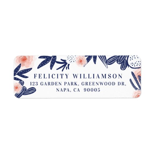 熱帯ネイビーブルーサボテン&ピンクフローラ花 ラベル (正面)