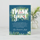 熱帯ネイビーブルーフラミンゴ赤ちゃんシャワー サンキューカード (スタンド正面)