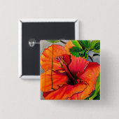 熱帯ネオンハイビスカス花 缶バッジ (正面&裏面)