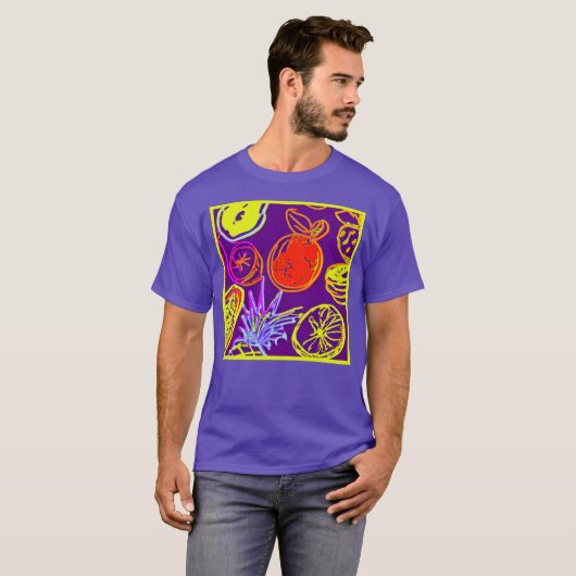 熱帯ネオンフルーツ柄 Tシャツ (正面フル)