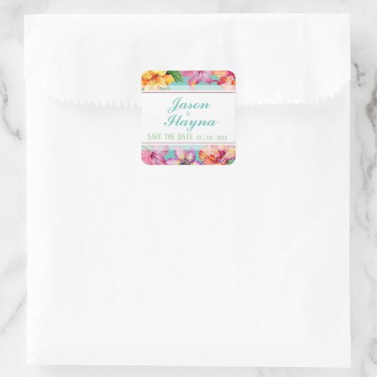 熱帯ハイビスカスが日付を保存 スクエアシール (バッグ)