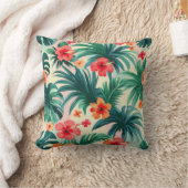 熱帯ハイビスカスとパーム離れのパターン クッション (ブランケット)