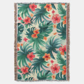 熱帯ハイビスカスとパーム離れのパターン スローブランケット (正面縦)