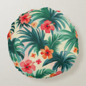 熱帯ハイビスカスとパーム離れのパターン ラウンドクッション (裏面)