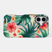 熱帯ハイビスカスとパーム離れのパターン iPhone 16ケース (裏面横)