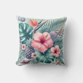 熱帯ハイビスカスとパーム離れ クッション (正面)