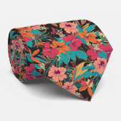 熱帯ハイビスカスとランの花のパターン ネクタイ (ロール)