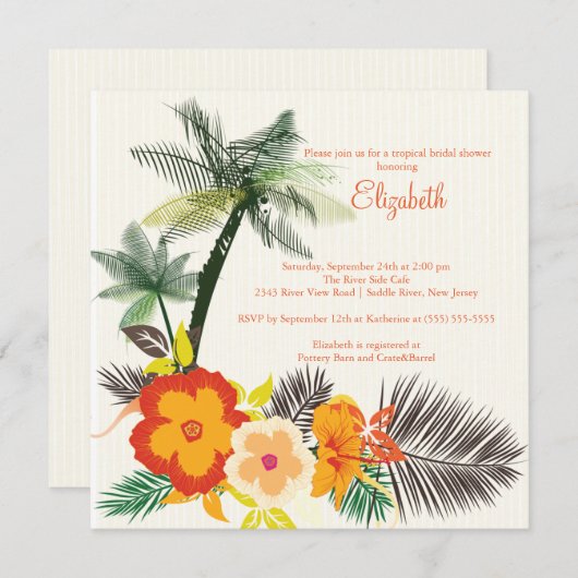 熱帯ハイビスカスによってはブライダルシャワーが開花します 招待状 (正面/裏面)