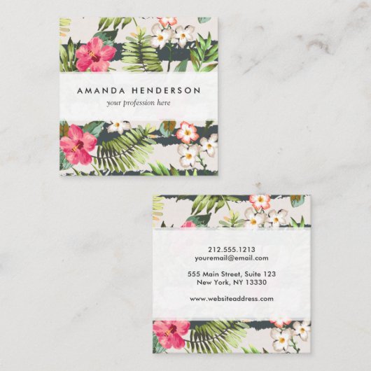 熱帯ハイビスカスによっては葉のストライプなパターンが開花します スクエア名刺 (正面/裏面)