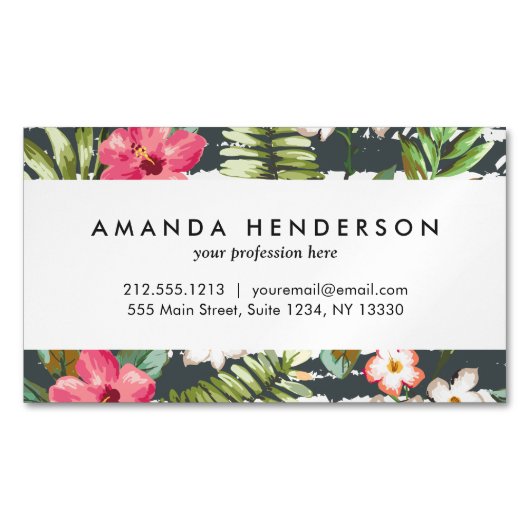 熱帯ハイビスカスによっては葉のストライプなパターンが開花します マグネット名刺 (正面)