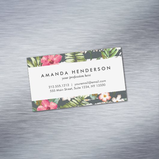 熱帯ハイビスカスによっては葉のストライプなパターンが開花します マグネット名刺 (インサイチュ)