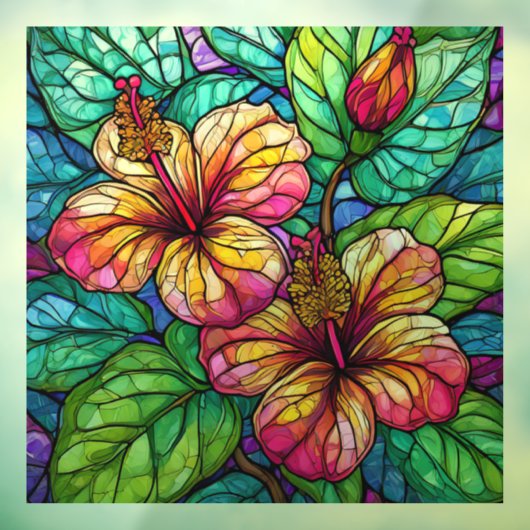 熱帯ハイビスカスのステンドグラス ウィンドウサイン (シート3)