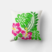 熱帯ハイビスカスのピンクの緑の花の装飾用クッション クッション (裏面)