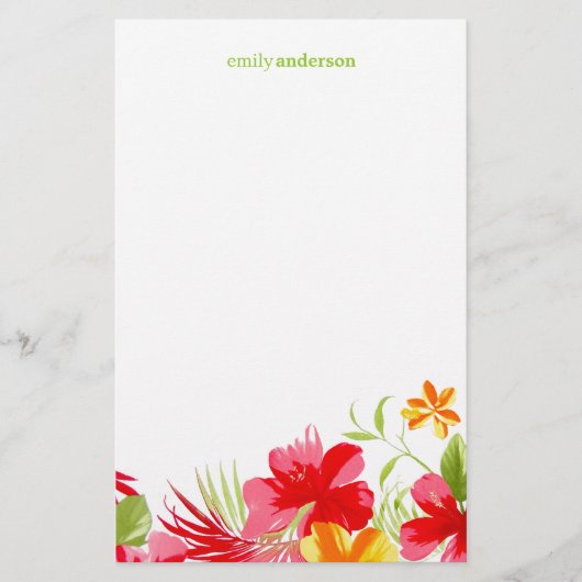 熱帯ハイビスカスの名前入りな文房具 便箋 (正面)