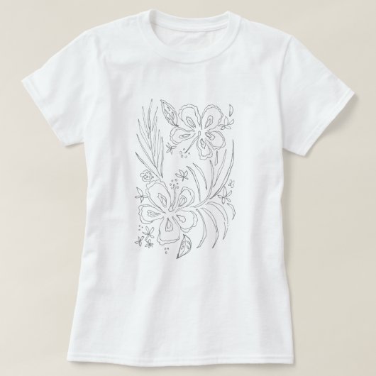 熱帯ハイビスカスの着色 Tシャツ (デザイン正面)