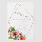 熱帯ハイビスカスの結婚式が日付を保存 ベラム紙招待状 (正面)