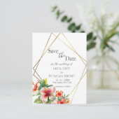 熱帯ハイビスカスの結婚式が日付を保存 ポストカード (スタンド正面)