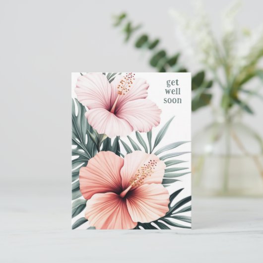 熱帯ハイビスカスの花々が早く咲く ポストカード (スタンド正面)