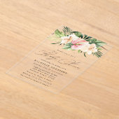 熱帯ハイビスカスの花と葉の赤ちゃんシャワー アクリル招待状 (レイダウン)