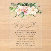 熱帯ハイビスカスの花と葉の赤ちゃんシャワー アクリル招待状 (正面)