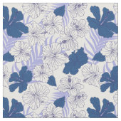 熱帯ハイビスカスの花の模様（青と白） ファブリック (クローズアップ)