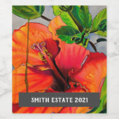 熱帯ハイビスカスの花の水のカラーアートワインラベル ワインラベル (シングルラベル)