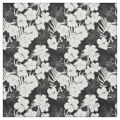 熱帯ハイビスカスの花の白黒パターン ファブリック (見本)