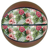 熱帯ハイビスカスの花の葉パターン バスケットボール (正面)