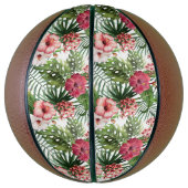 熱帯ハイビスカスの花の葉パターン バスケットボール (縦)