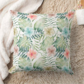 熱帯ハイビスカスの花柄の水彩画 クッション (ブランケット)