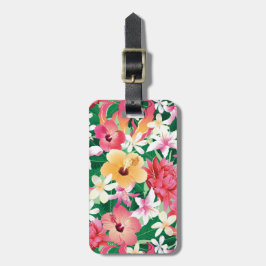 熱帯ハイビスカスの花柄パターン ラゲッジタグ