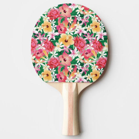 熱帯ハイビスカスの花柄パターン 卓球ラケット (正面)