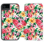 熱帯ハイビスカスの花柄パターン INCIPIO iPhoneウォレットケース (フォリオ Open)