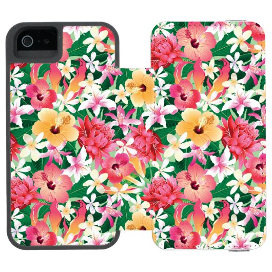 熱帯ハイビスカスの花柄パターン INCIPIO iPhoneウォレットケース (フォリオ Open)