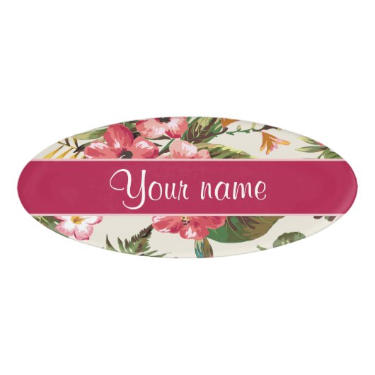 熱帯ハイビスカスの花模様 名札 (正面)