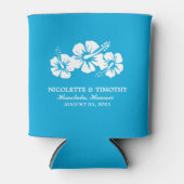 熱帯ハイビスカスの花 |海ブルー結婚ズ 缶クーラー (正面)