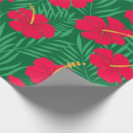 熱帯ハイビスカスの赤い花のパタ離れーン ラッピングペーパー (角)