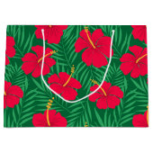 熱帯ハイビスカスの赤い花のパタ離れーン ラージペーパーバッグ (正面)