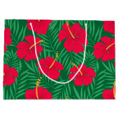 熱帯ハイビスカスの赤い花のパタ離れーン ラージペーパーバッグ (裏面)